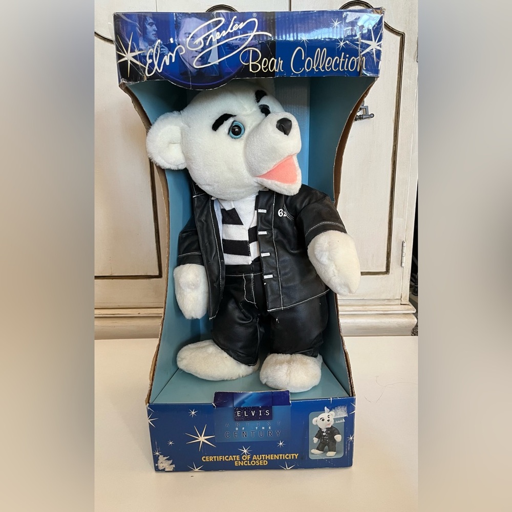 New Vintage Spencers ELVIS PRESLEY BEAR “Jailhouse Rock”In Box White Teddy Bear
